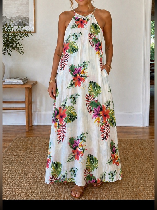 Lungo L’Arno Other - Long all linen Hawaiian floral print swim coverup or dress, medium Lungo L’Arno
